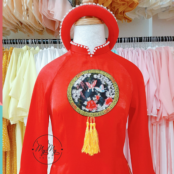 Áo dài bê quả thiết kế truyền thống lụa đỏ