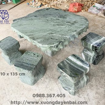 Bàn ghế đá xanh tự nhiên - KT 110 x 135 cm
