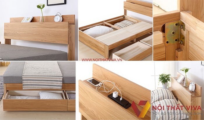 Mẫu giường ngủ hiện đại thông minh có ngăn kéo, hộc tủ chứa đồ đa năng.