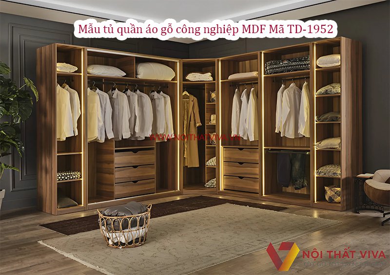 Mẫu tủ đựng quần áo gỗ công nghiệp MDF hiện đại, thiết kế thông minh.