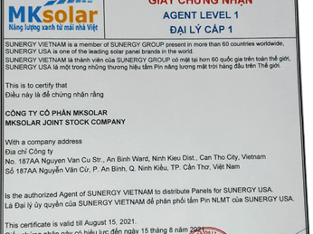 MKsolar nhận chứng chỉ đại lý cấp 1 của SUNERGY VIETNAM