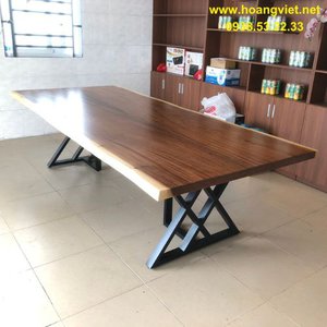 Bàn họp gỗ me tây ghép 2 tấm(ghép cứng) 120x5x280cm