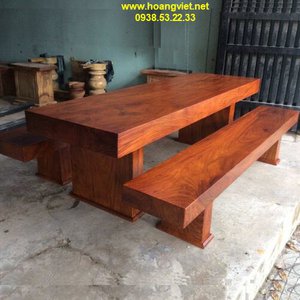 Bộ bàn ghế gỗ nguyên khối 80x15x250cm